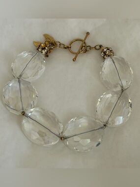 Olive and Cocoa Vintage Bracelet Clear Bead Faceted Gold Leaf chunky crystal